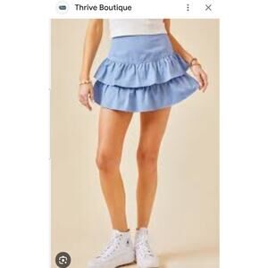 Love you Bunches 100% Cotton Blue yoke zipper back tiered ruffle skort size Med